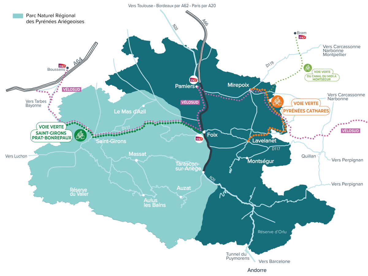 Carte des voies vertes 2025 en Ariège Pyrénées