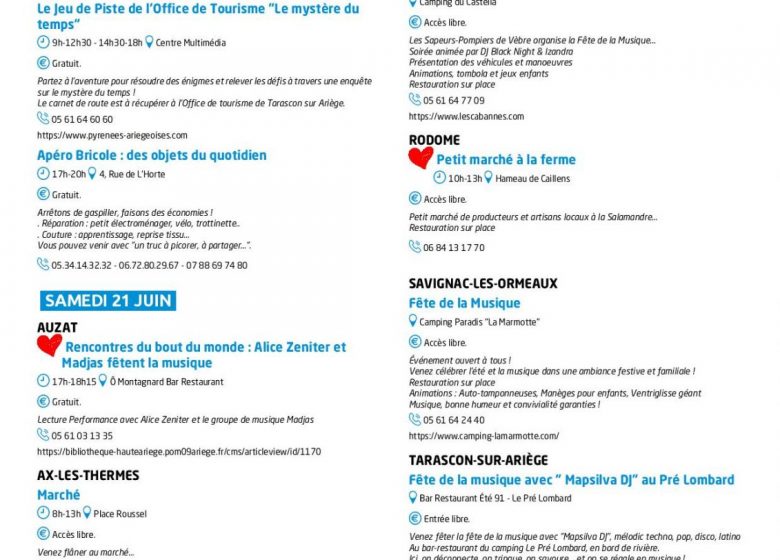 Programme des animations des Pyrénées Ariégeoises