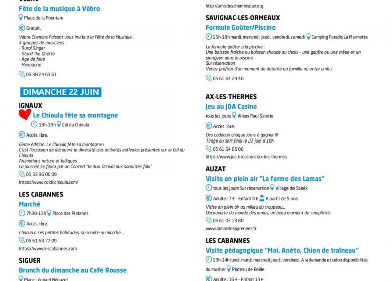 Programme des animations des Pyrénées Ariégeoises