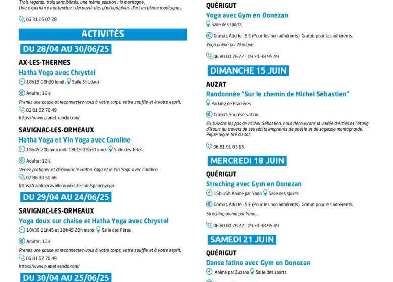 Programme des animations des Pyrénées Ariégeoises